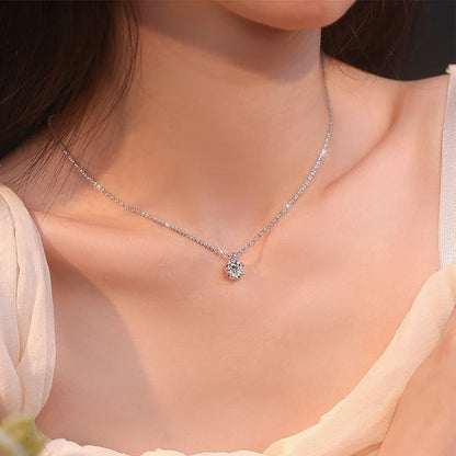 Real Moissanite Diamond 6 Prong Pendant Necklace 925 Sterling Silver Sparkling Cauliflower Chain for Women Wedding Fine Jewelry
