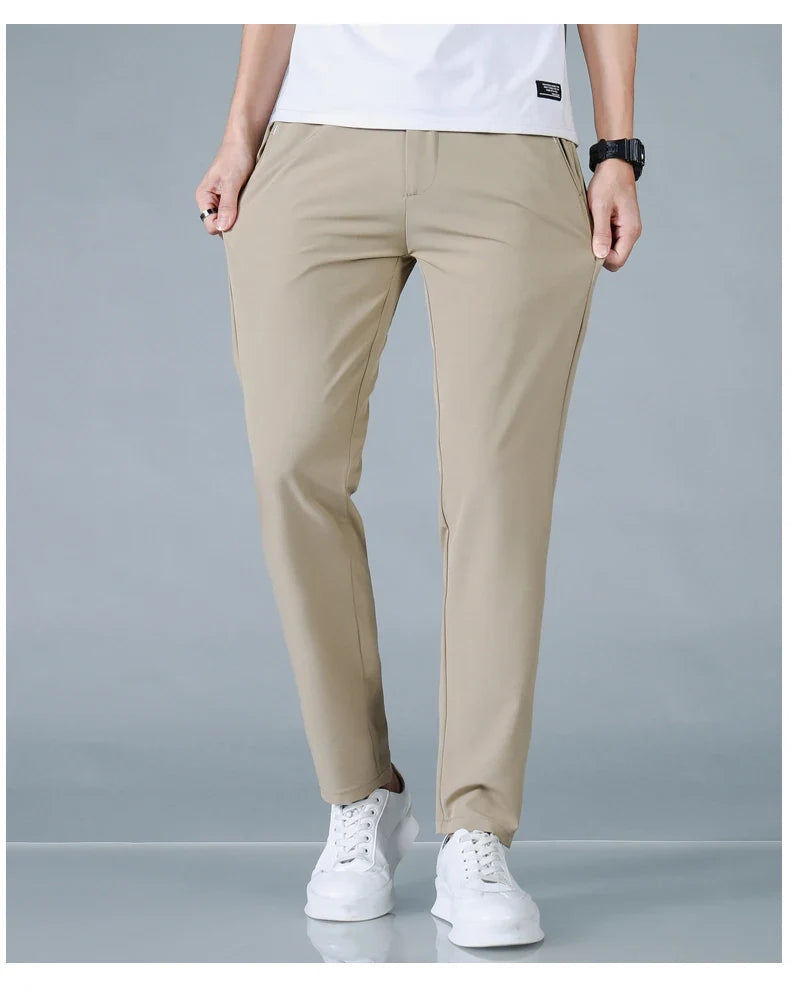 2025 Spring Summer Ultra-thin Men's Casual Pants Slim Straight Leg Elastic Waist Sports Jogging Trousers Fashion Men Golf Pants