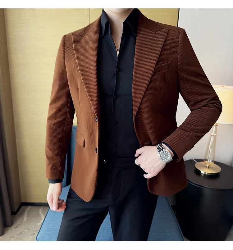 Stripe Suit Jacket For Men Autumn Winter Business Slim Fit Tailcoat Formal Wedding Party Fashion Casual Suit Coat 4XL-M