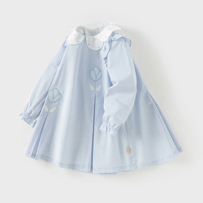 Children Cotton Dress Girls Clothes Spring Autumn Baby Elegant Sweet Dresses Kid Blue Outdoor Dress Fashion DB1260173