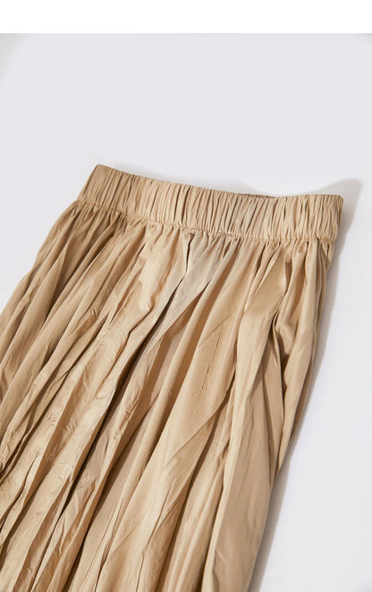 Minimalism Pleated A-Line Skirts Women 2024 Summer New Baiscs Rubber Band Waist Irregular Loose Large Hem Skirt 12442081