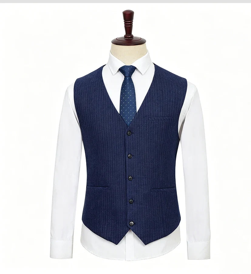 Plus Size Men Vest Checkered Elastic Black Single Breasted Striped Waistcoat For Host Groom Groomsmen Blue Suit Vest for Men