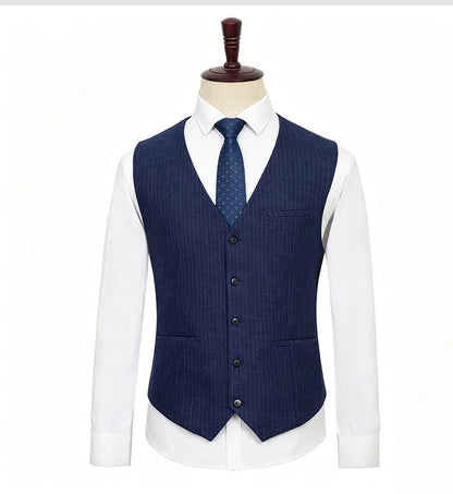 Plus Size Men Vest Checkered Elastic Black Single Breasted Striped Waistcoat For Host Groom Groomsmen Blue Suit Vest for Men