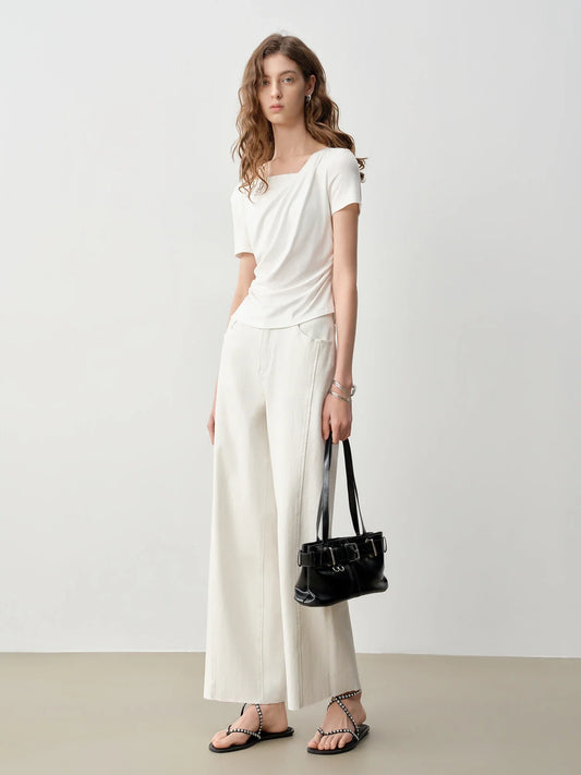 Patchwork Design Straight Ankle-length Jeans Frayed Edges Women's Spring 2026 New Arrivals Commuting Basics