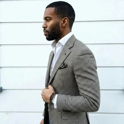 Plaid Suit Jacket for Men 1 Pieces Slim Fit Notched Lapel Houndstooth Wedding Blazer with Two Buttons Stock Classy Male Fashion