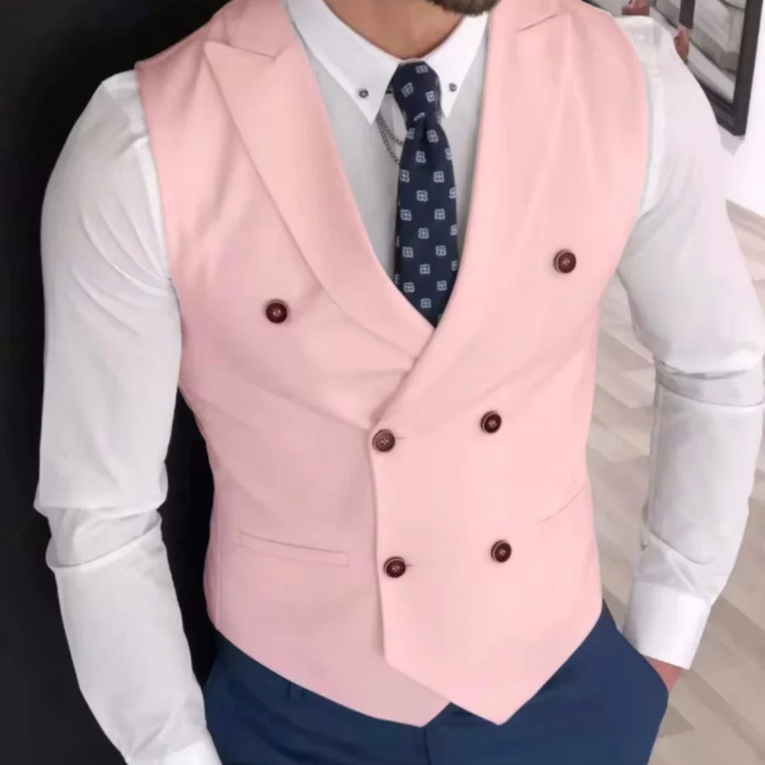 Men Vest Ivory Double Button Solid With Lapel Waistcoat Suit For Wedding Birthday Banquet Office Business Work Men Suit Vest