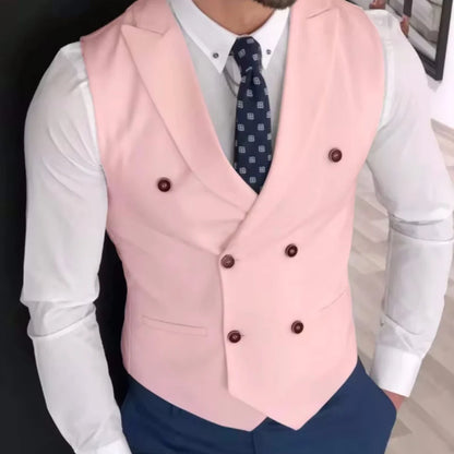 Men Vest Ivory Double Button Solid With Lapel Waistcoat Suit For Wedding Birthday Banquet Office Business Work Men Suit Vest
