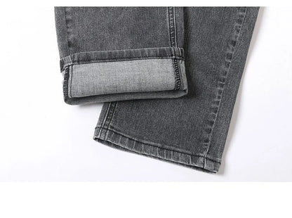 Men's Slim Jeans Korean Fashion Elastic Straight Casual Denim Pants Comfortable Work Male Spring Autumn Trousers Black Gray