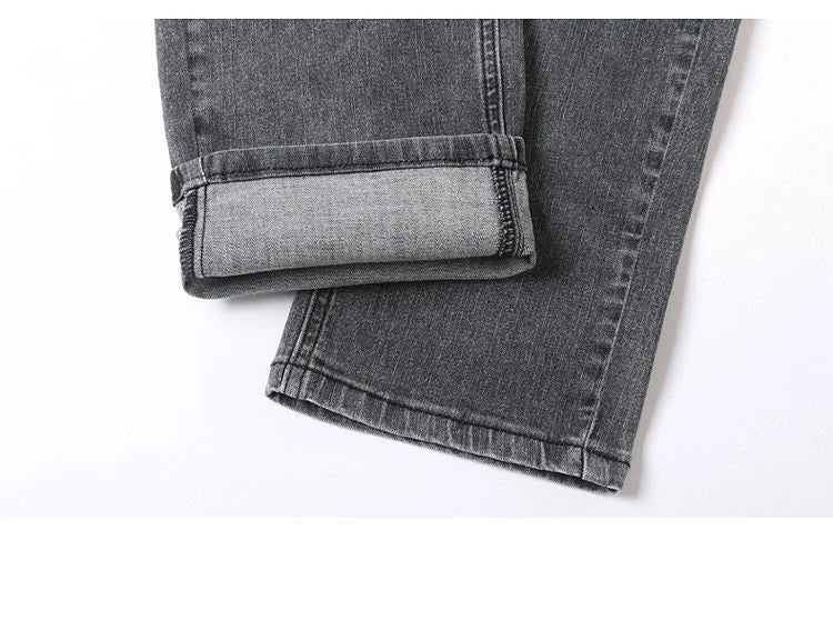 Spring New Men's Slim Fit Elastic Jeans Fashion Gray Comfortable Casual Denim Pants Korean Business Work Straight Black Trousers