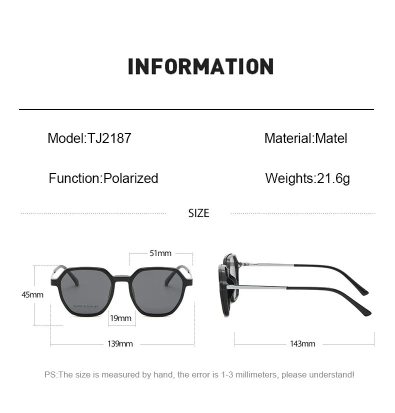 Magnetic Clip on Glasses Women Driving Polarised Polygonal Optical Myopia Eyewear Men Custom Prescription Glasses TJ2187
