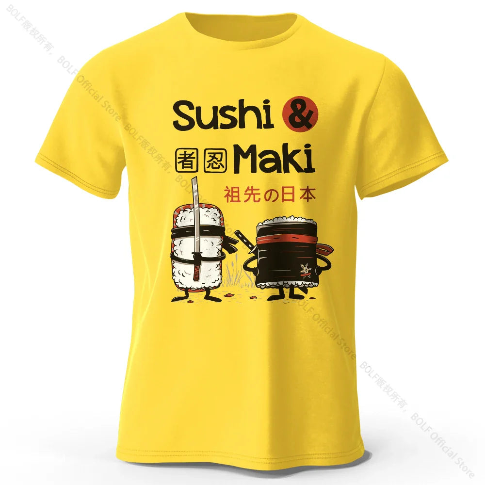 Kawaii Sushi Harajuku Printed 100% Cotton T-Shirt, Soft & Breathable Round Neck Short Sleeve Tee, Unisex Cute Style