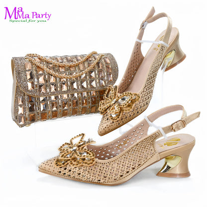 2025 High Quality Winter New Arrivals Specials Design Italian Shoes and Bag Set in Wine Color Low Heels Comfortable For Wedding