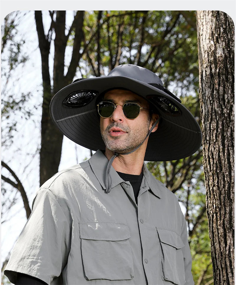 Summer For Outdoor Camping Fishing Hiking Sunscreen Fisherman Hat Solar Fan Cap Portable Solar Charging Cap with Fan Men Women