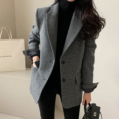 Hot Selling Slimming Vinegar Medium Long Suit Collar Windbreaker Women's Commuting Temperament Suit Jackets Single Breasted