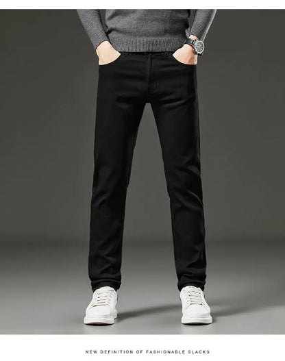 Men's autumn and winter hot jeans elastic small straight leg pants black gray micro elastic zipper fashionable versatile jeans