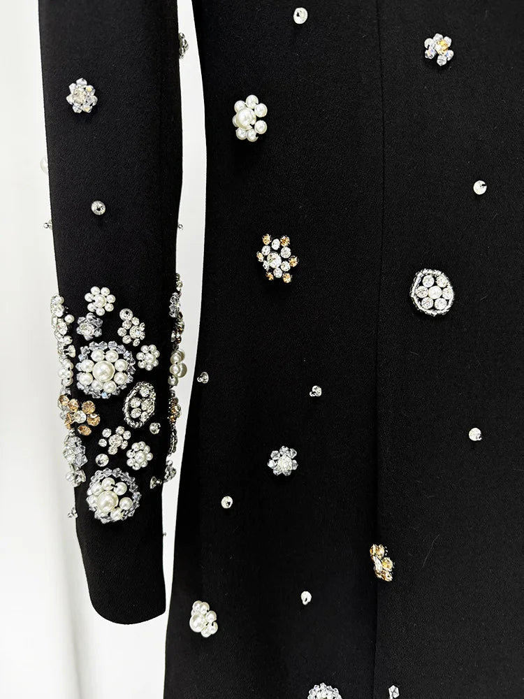 HIGH STREET Newest Fashion 2026 Designer Party Vestido Women's Formal Long Sleeve Luxurious Beaded Long Maxi Dress