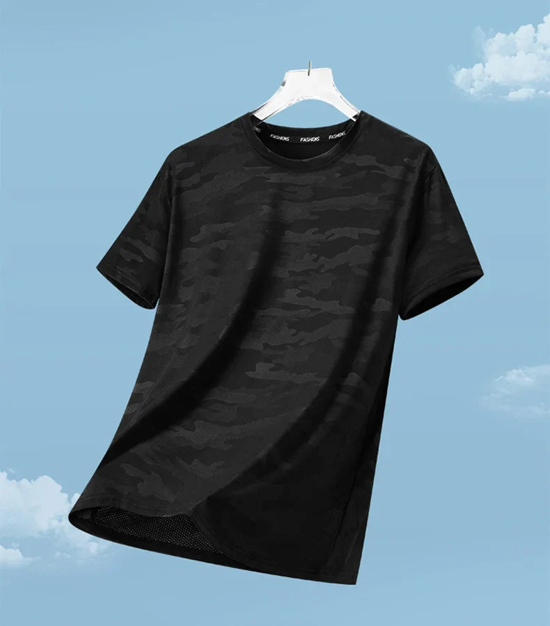 Functional Fabric Mosquito-Resistant Antibacterial Sweat-Wicking Ice Feeling 2025 New Ice Silk T-Shirt Men's Short Sleeve Thin Q