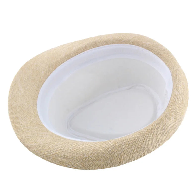 Middle Aged Linen Curled Jazz Hat Summer British Retro Top Hat Outdoor Plain Solid Linen Sun Visor Hat Party Fedoras Cap