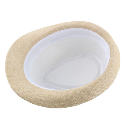 Middle Aged Linen Curled Jazz Hat Summer British Retro Top Hat Outdoor Plain Solid Linen Sun Visor Hat Party Fedoras Cap