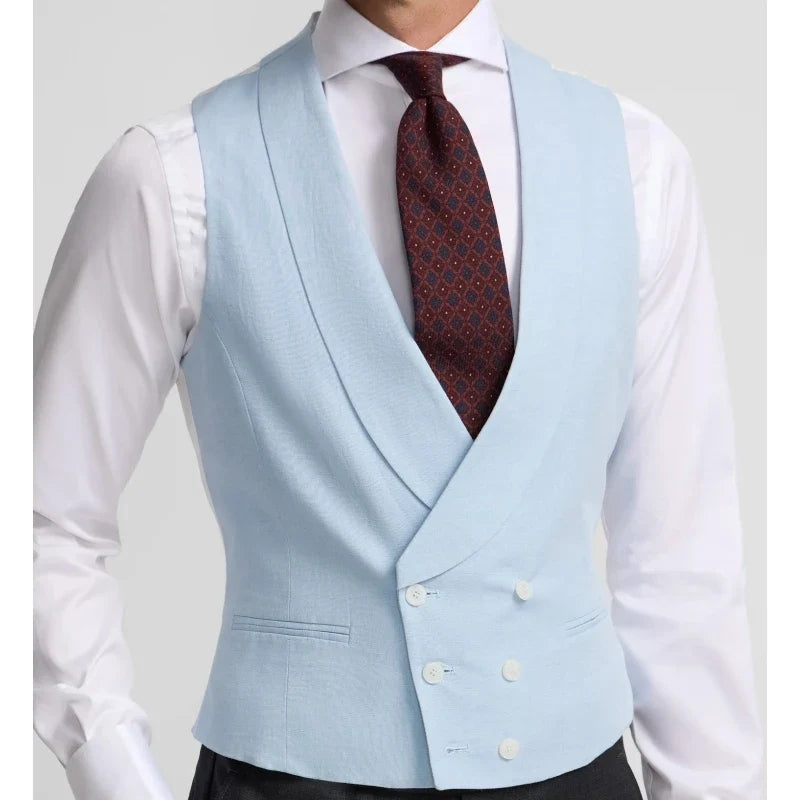 Men Vest Ivory With Lapel Double Button Solid Waistcoat For Wedding Banquet Birthday Business Casual Work Set Men Suit Vest