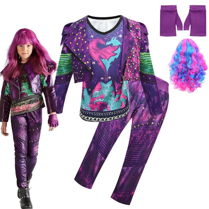 Girls Evie Mal Cosplay Costume D-Descendants 3 Kids Christmas Halloween Clothing Uniform + Wig Sets Children Party Birthday Gift