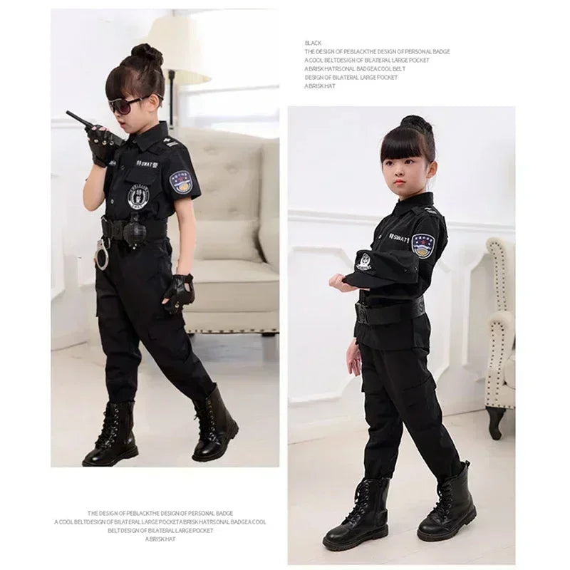 Nieuwe Cosplay Kids Politie Kostuums Kids Kerstfeest Carnaval Uniform Politie Halloween Jongens Leger Politie Kleding Cadeau Set