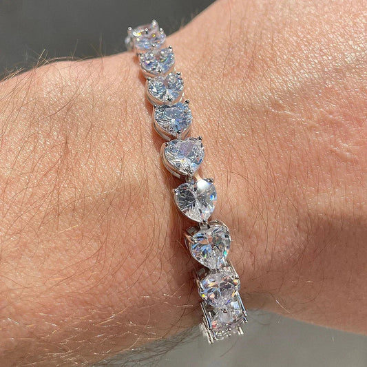 Bracelet de tennis en moissanite taille cœur de 3/5/6,5 mm avec certificats, bracelets scintillants en argent sterling 925 pour femmes
