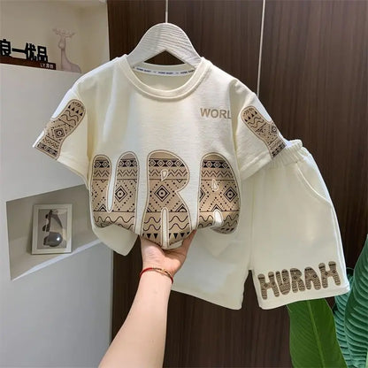 Summer Boys Cotton Leisure Print Alphabet T-Shirt+Shorts Pant Set School Kids 2PCS Tracksuit Children Sportswear Outfit 5-16 Yrs