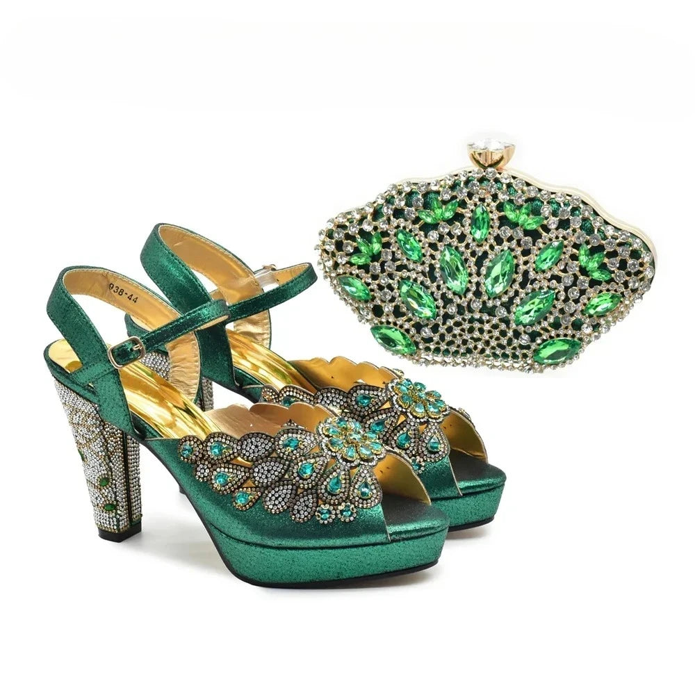 New Arrival Luxury Italian Shoes and Bag Set for Women Ladies Shoe and Bag Set Latest Designers Diamond Pumps Shoes and Bags