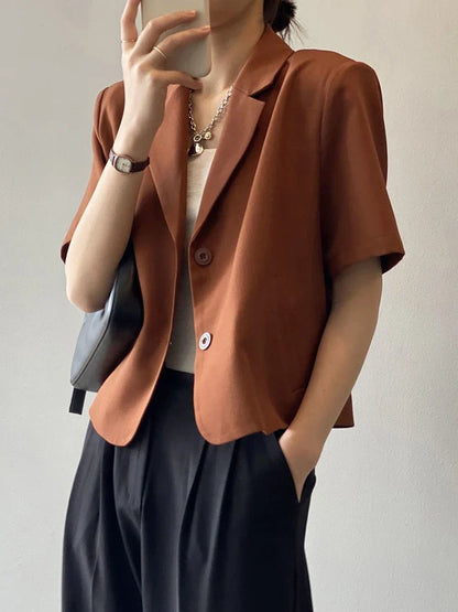 Elegant Casual Blazers Women Short Sleeve Loose S-3Xl Suit Coat Tops Korean Summer Fashion Solid Sweet Simple Blazers New