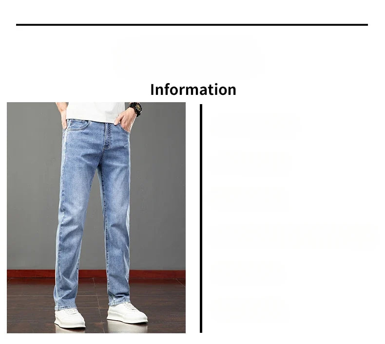 Spring Summer Thin Men's Jeans Fashion Korean Elastic Slim Straight Business Casual Denim Pants Classic Washed Male Trousers