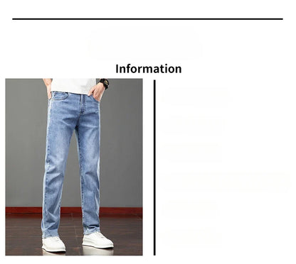 Spring Summer Thin Men's Jeans Fashion Korean Elastic Slim Straight Business Casual Denim Pants Classic Washed Male Trousers