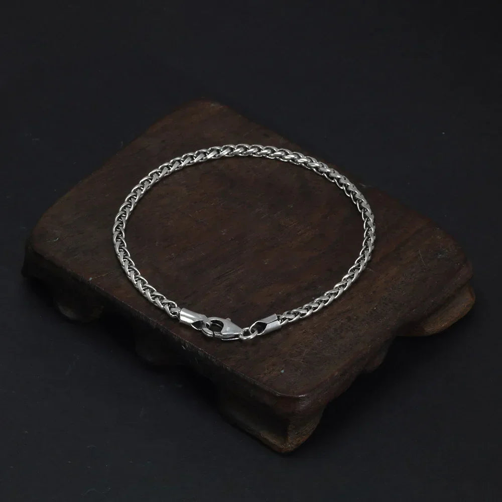 925 Sterling Silver 3mm Braided Wheat Chain Bracelet 17-21cm Simple Retro Minimalism Jewelry For Men and Women