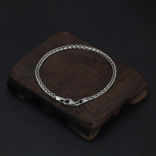 Bracelet maille épi de blé tressée en argent sterling 925 de 3 mm 17-21 cm Bijou minimaliste rétro simple pour hommes et femmes