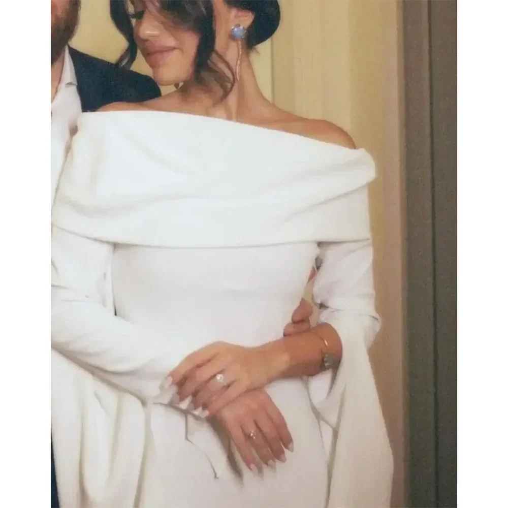 Customized Elegant Off Shoulder Evening Dress Women's Column Evening Gowns Maxi Long Sleeves Sheath Formal Party Dress 2026