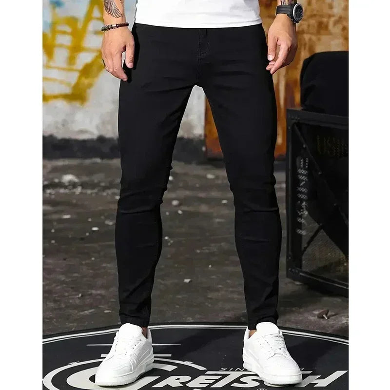 Men Narrow Leg Jeans Male Straight Leg Slim Pencil Denim Pants Classic Casual Daily Stretch Skinny Trousers