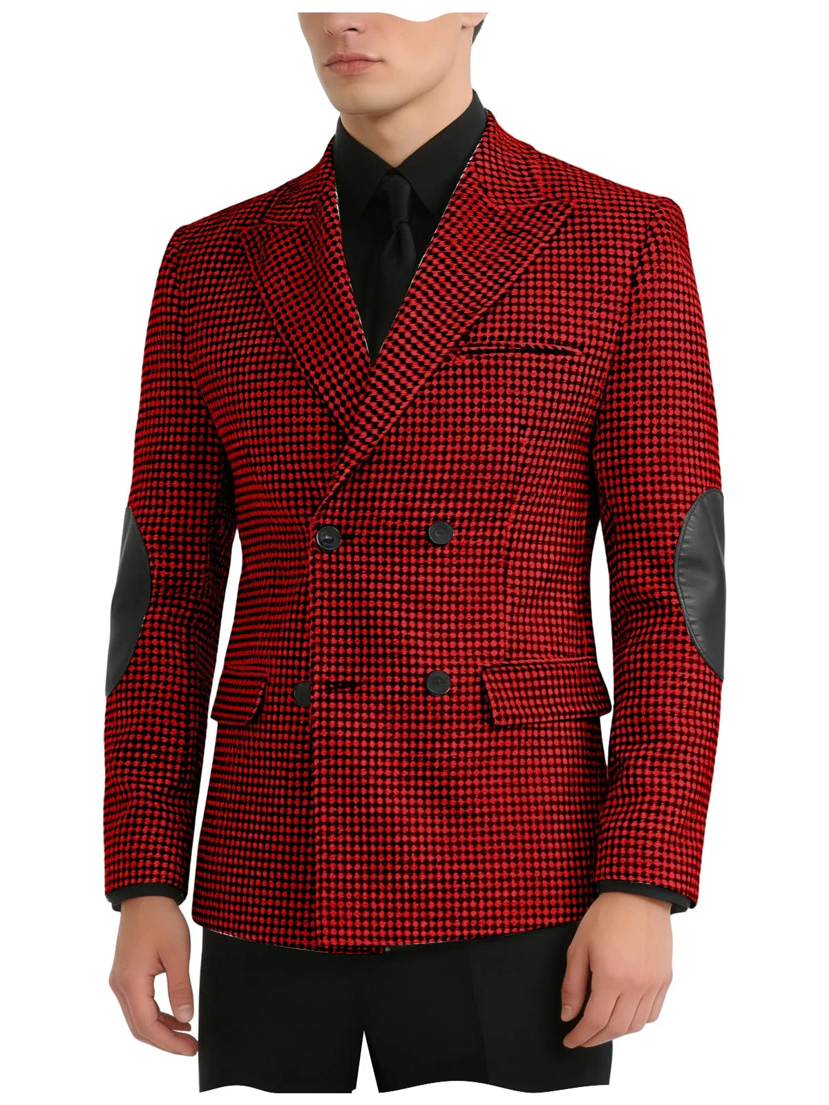 Men's Vintage Houndstooth Blazer Notch Lapel Leather Elbow Patches Slim Fit Jacket Business Casual Sport Coat For Spring Autumn