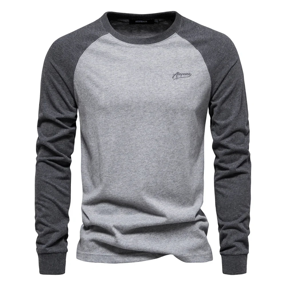 Men's T-shirts 100% Cotton Long Sleeve O-neck Pactwork Casual T shirts for Men New Spring Designer Tees Men Clothing