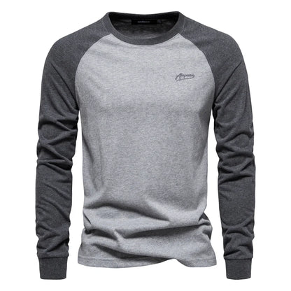 Men's T-shirts 100% Cotton Long Sleeve O-neck Pactwork Casual T shirts for Men New Spring Designer Tees Men Clothing