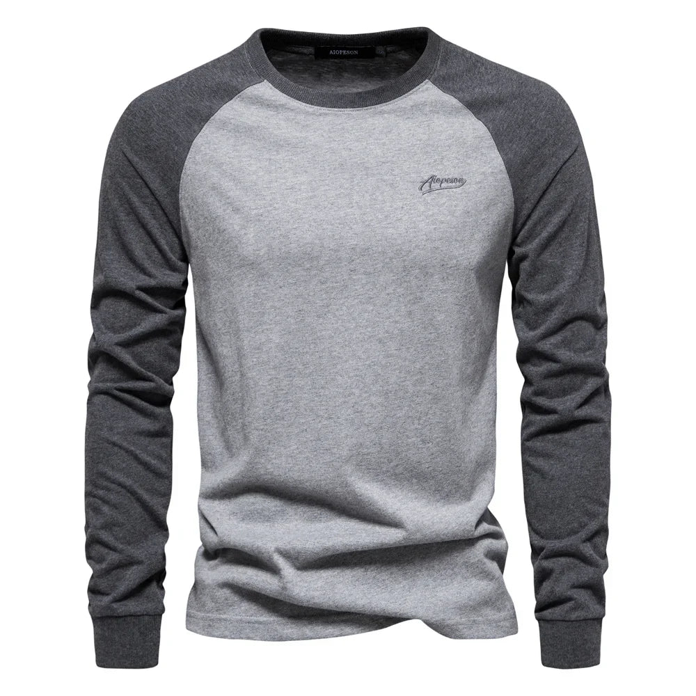 T-shirts 100% Cotton Long Sleeve O-neck Pactwork Casual T shirts for Men New Spring Designer Tees Men Clothing