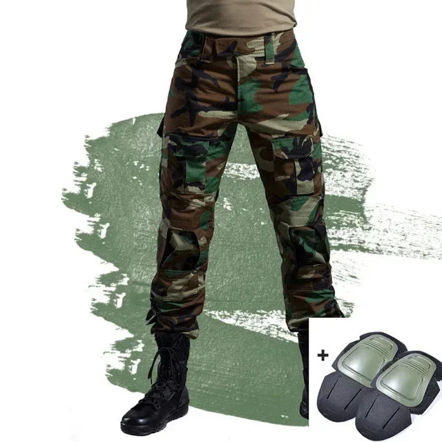 Men's Fashion Outdoor Hiking Overalls Pants Camouflage Tactical Pants Hunting Uniform Fighting Multi-Pocket Trousers