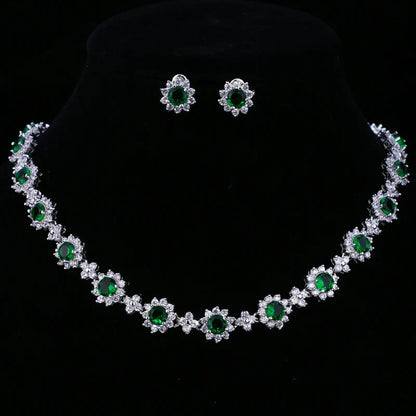 Classic Hot Sale 5 Colors Options High Quality Round Zirconia Jewelry Sets for Elegant Women Wedding Dress Accessories