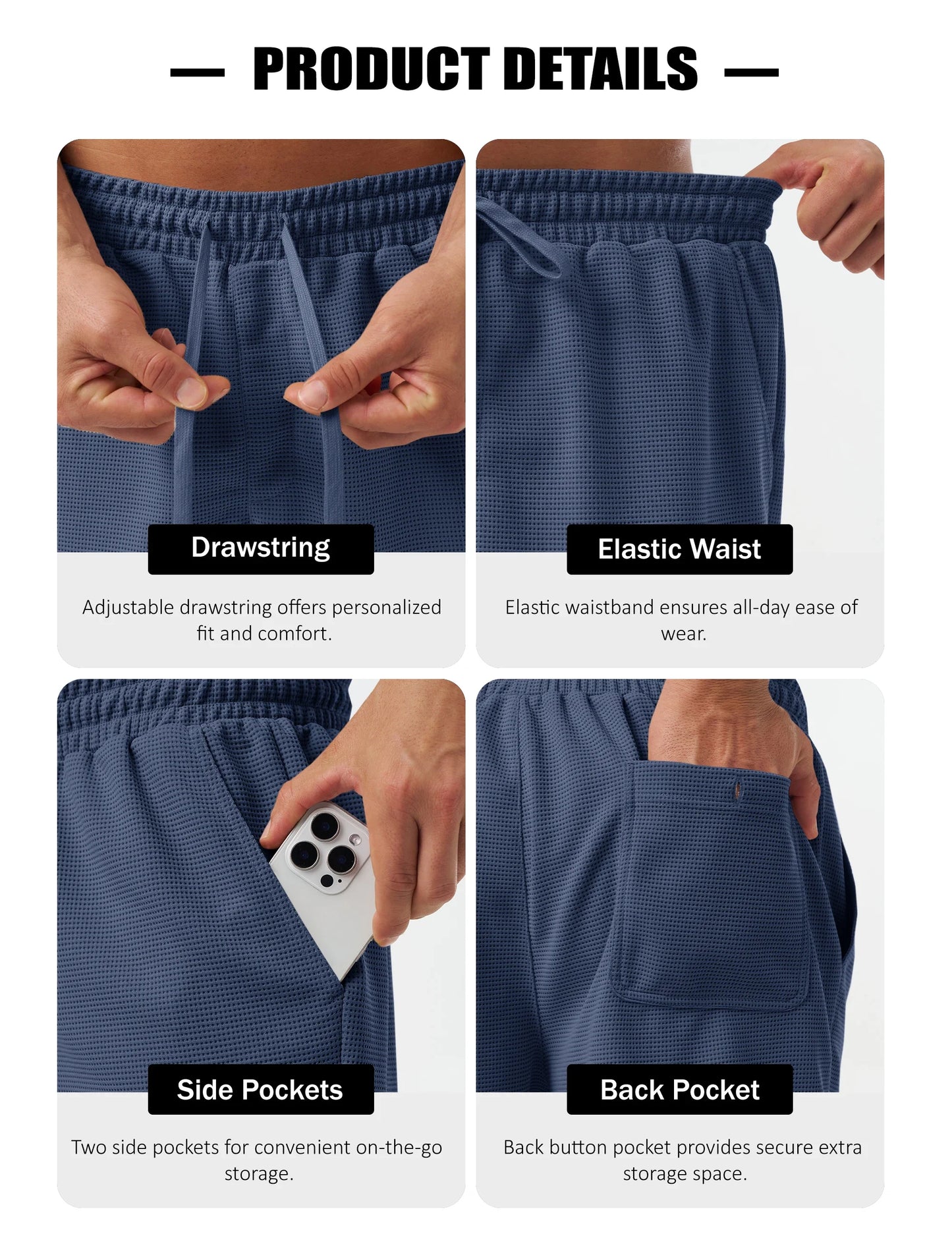 Men's Casual Waflle Shorts Knit 5'' Elastic Waist Drawstring Summer Beach Shorts Lightweight Breathable Streetwear 2026