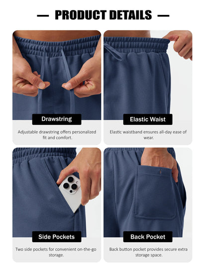 Men's Casual Waflle Shorts Knit 5'' Elastic Waist Drawstring Summer Beach Shorts Lightweight Breathable Streetwear 2026