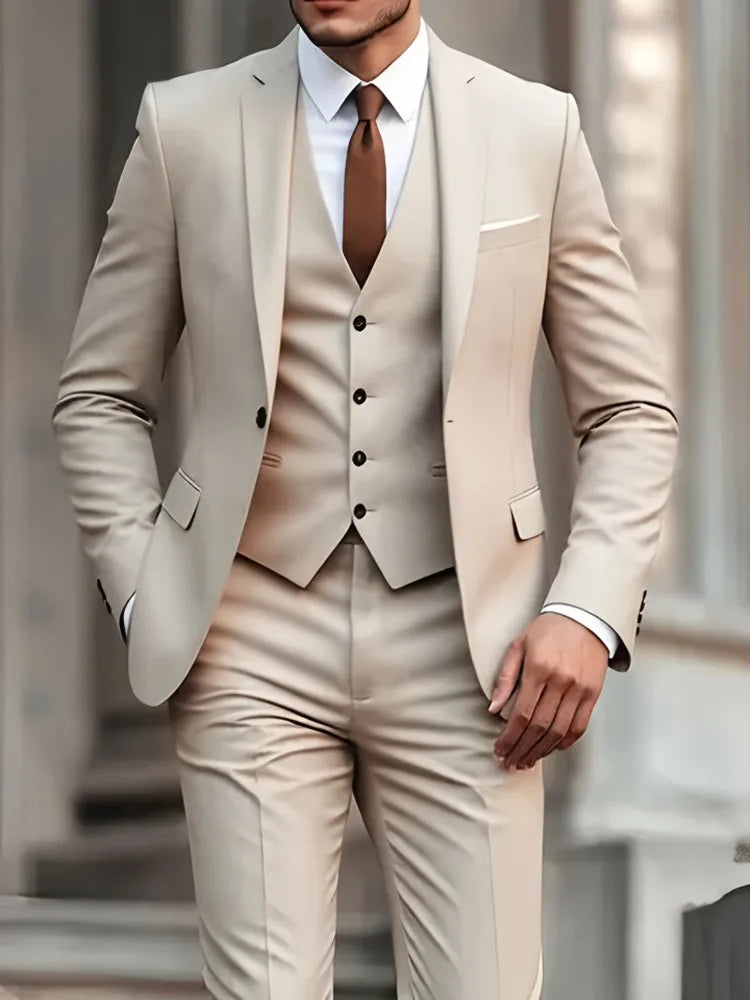 New Beige Suit Men Business Tuxedos Formal 3/2/1 Piece Dress Single Breasted Groom Groomsman Prom Wedding Party