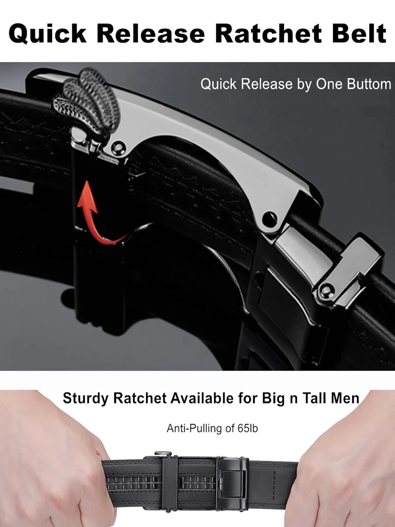 High Quality Genuine Leather Men’s Belt, Adjustable Ratchet Automatic Buckle, Black/Brown Cuttable Business Casual Belt