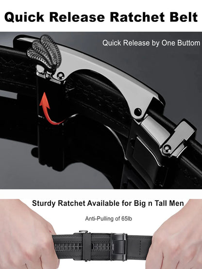High Quality Genuine Leather Men’s Belt, Adjustable Ratchet Automatic Buckle, Black/Brown Cuttable Business Casual Belt