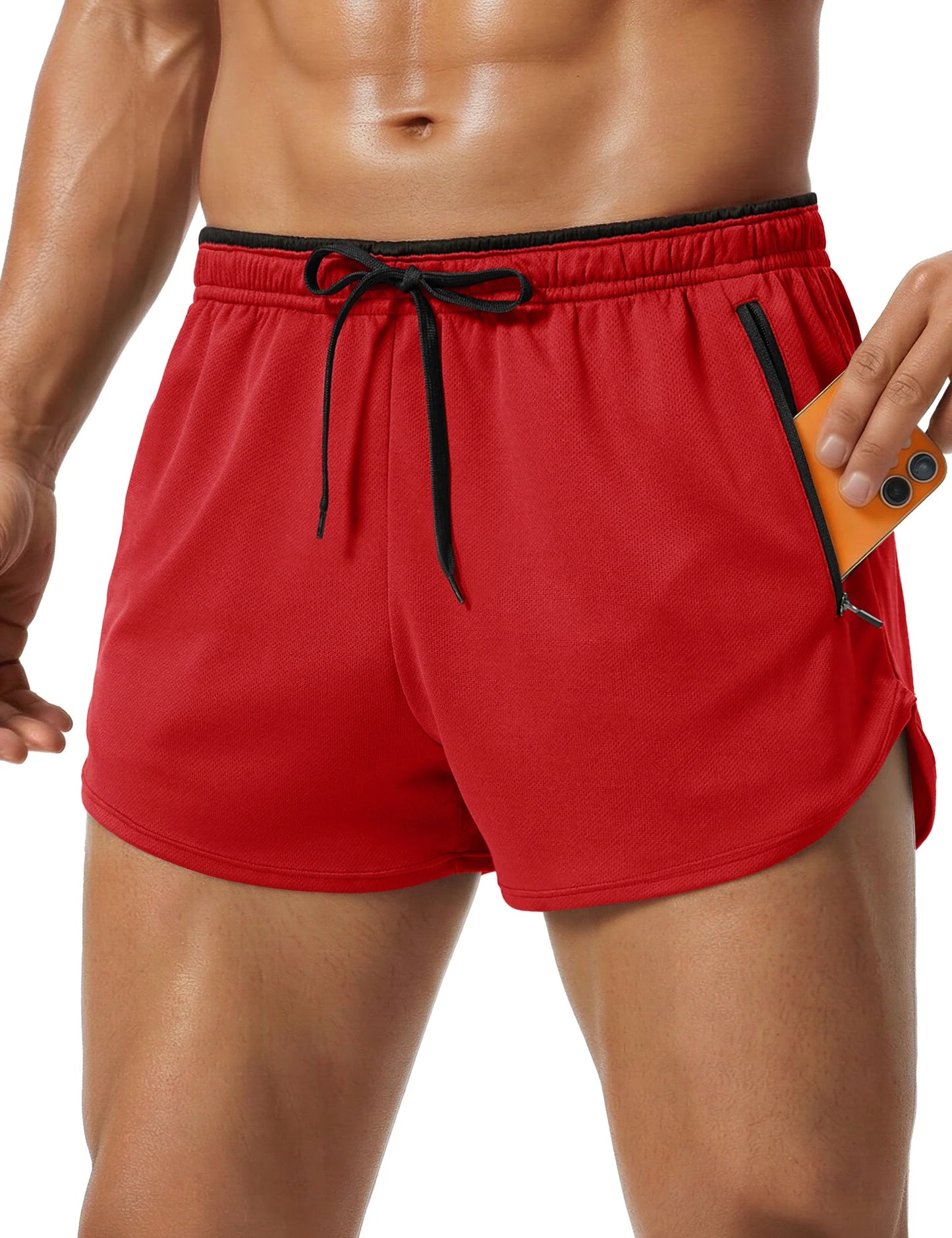 Men's Mesh Running 3" Shorts Quick Dry Lightweight Athletic Workout Gym Shorts Zipper Pockets Shorts Outdoor Fitness