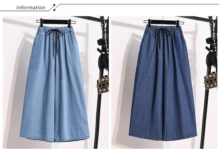 2026 High Waist Loose Fit Wide Leg Jeans Women Plus Size Casual Straight Workwear Trousers Summer Autumn Denim Capri Pants