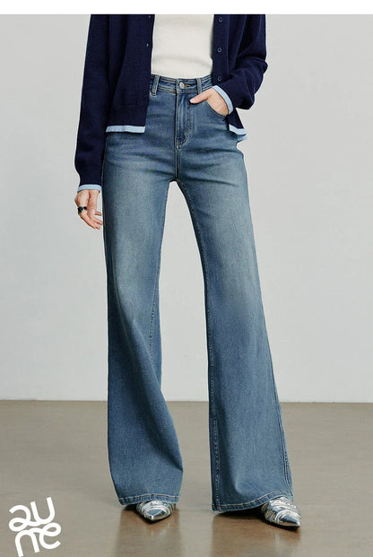 Women Denim jeans 2025 Autumn New Lycra Stretch Mid Waist Cotton Flares Pants